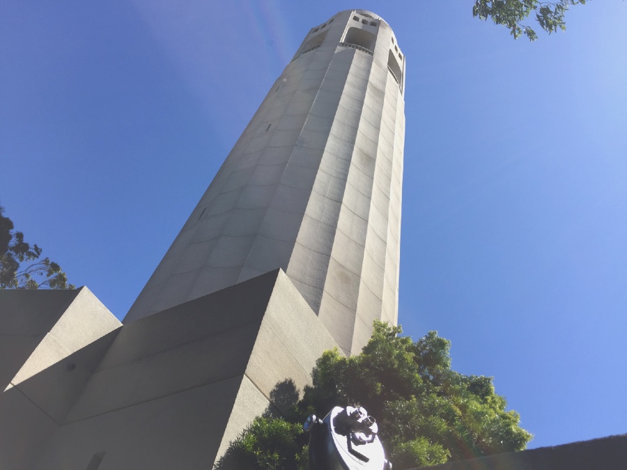 Looking up at Coit Tower in San Francisco