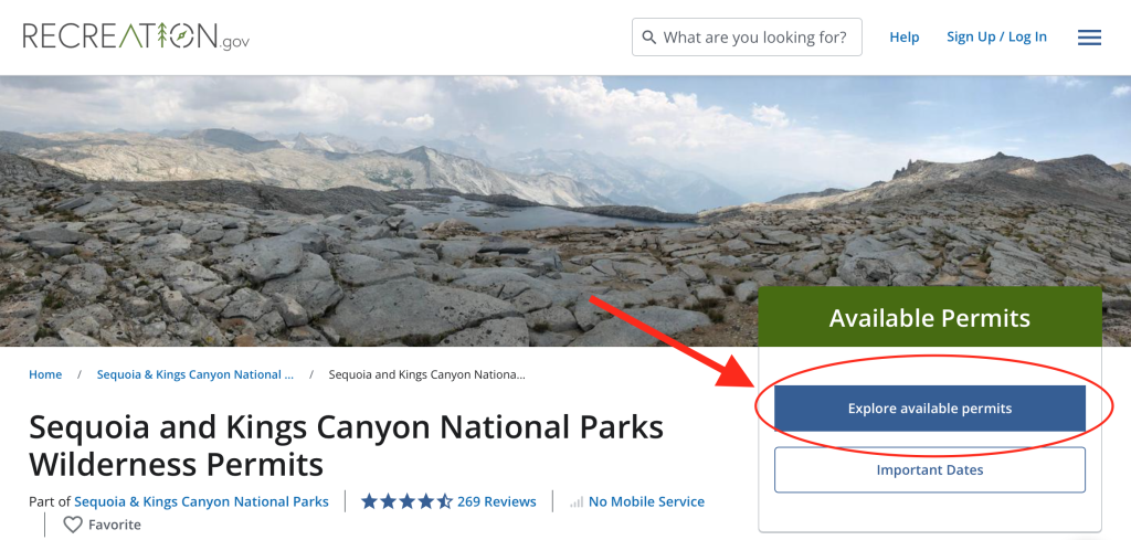 To find permits for backpacking the High Sierra Trail go to Recreation.gov and then click Search Available Permits.