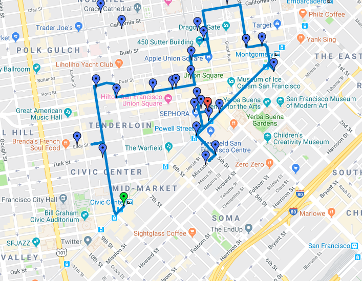 Map of the Maltese Falcon walking tour